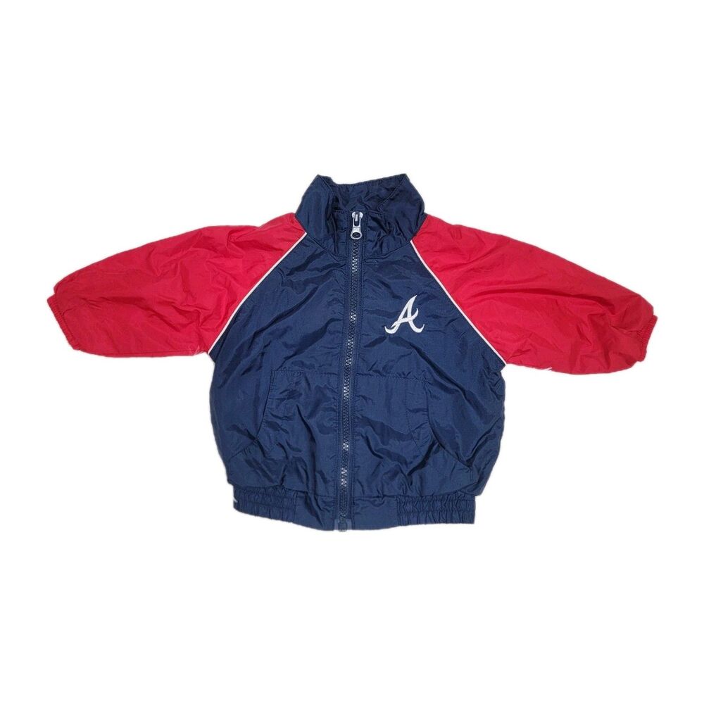 Vtg MLB Atlanta Braves Windbreaker Jacket Full Zip Baby Size 3-6M Nylon Baseball